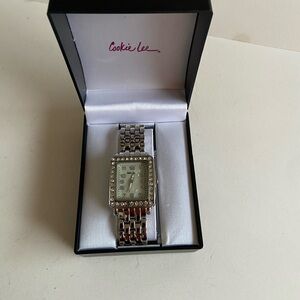Cookie Lee Silver Bracelet Watch with Crystal Details